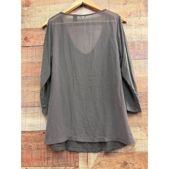 Bke Boutique Embellished V Neck Long Sleeve Modal Blend Top Size L Gray - Picture 5 of 6